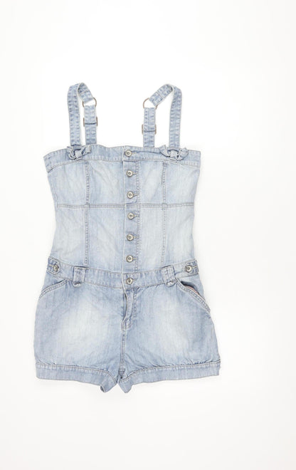 Miss Selfridge Women’s Blue Denim Dungaree Playsuit Size 12
