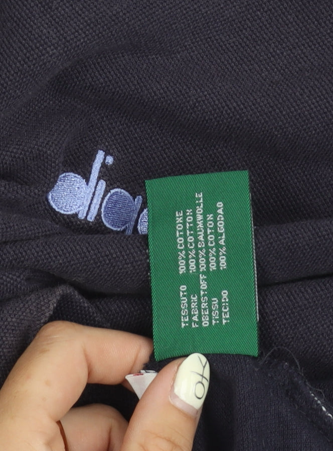 Diadora Men’s Black Polo Shirt L Cotton Short Sleeve