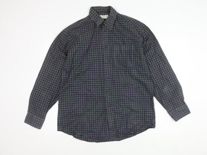 Marks and Spencer Men's Navy Check Shirt Size 16
