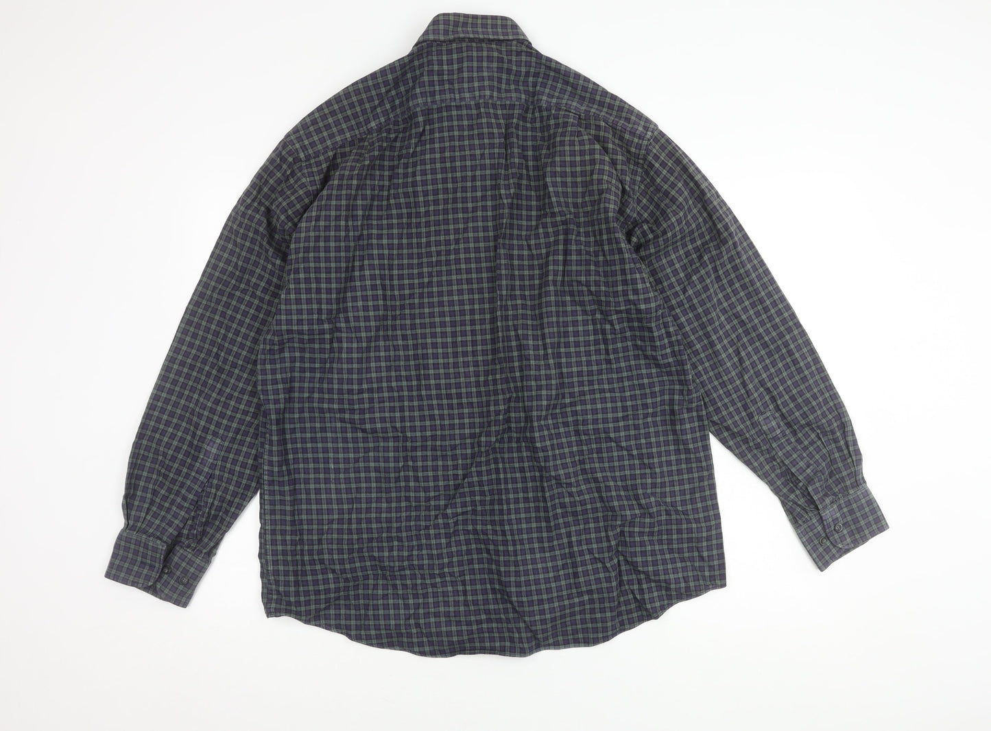 Marks and Spencer Men's Navy Check Shirt Size 16