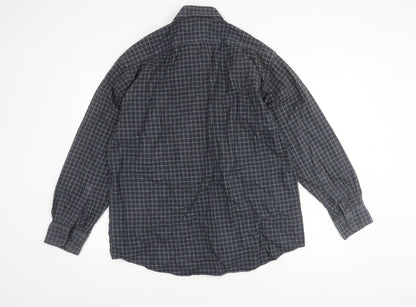 Marks and Spencer Men's Navy Check Shirt Size 16