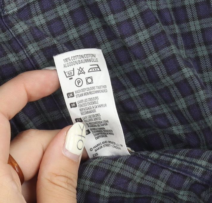 Marks and Spencer Men's Navy Check Shirt Size 16