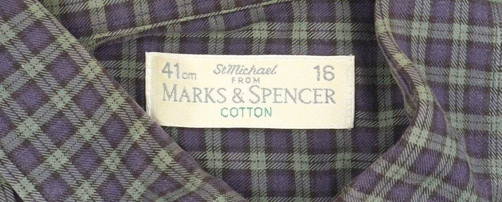 Marks and Spencer Men's Navy Check Shirt Size 16