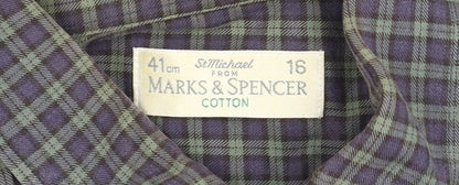 Marks and Spencer Men's Navy Check Shirt Size 16