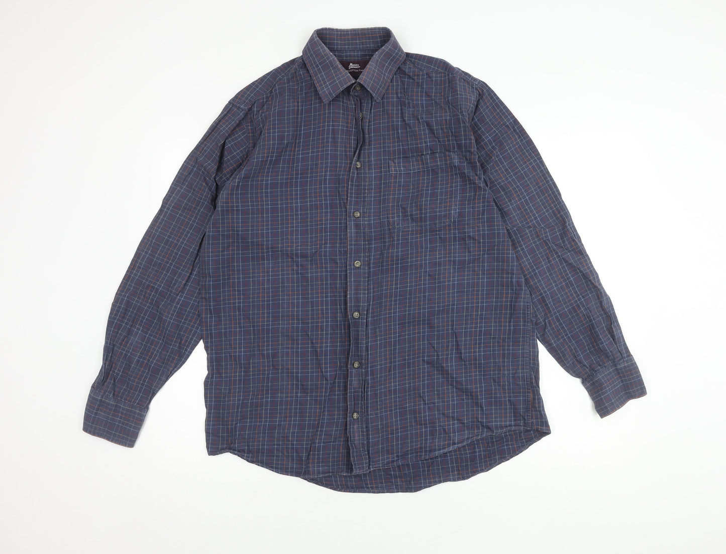Marks and Spencer Men’s Blue Check Cotton Shirt, Size 16