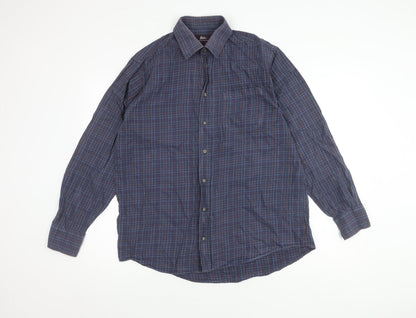 Marks and Spencer Men’s Blue Check Cotton Shirt, Size 16