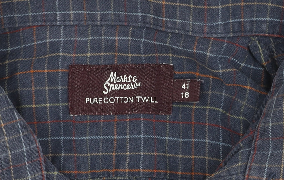 Marks and Spencer Men’s Blue Check Cotton Shirt, Size 16
