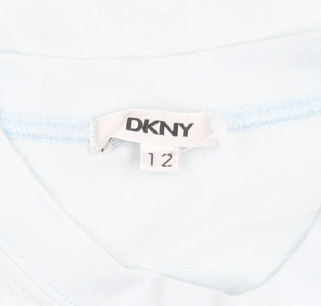 DKNY Girls Blue T-Shirt, Size 12 Years, Short Sleeve, Logo