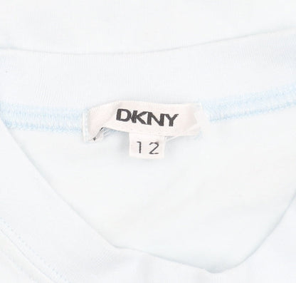 DKNY Girls Blue T-Shirt, Size 12 Years, Short Sleeve, Logo
