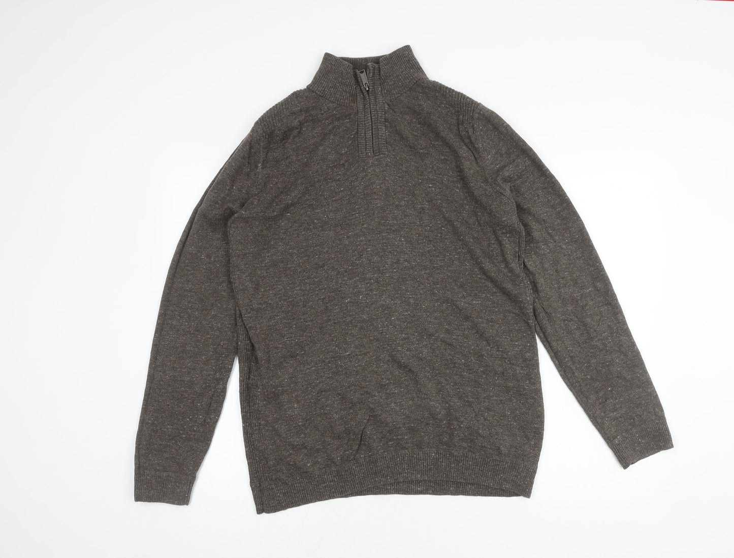 Fat Face Mens Brown Mock Neck 1/4 Zip Pullover - M