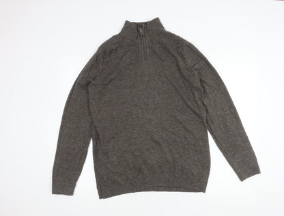 Fat Face Mens Brown Mock Neck 1/4 Zip Pullover - M