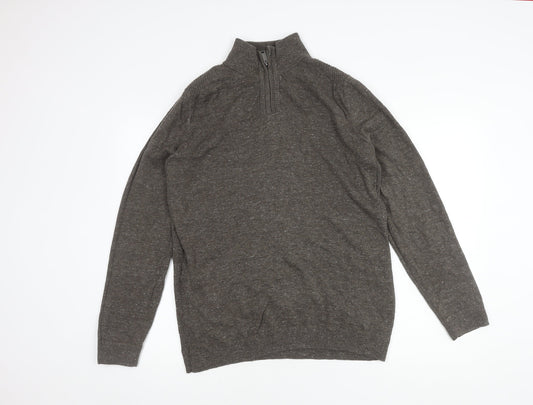 Fat Face Mens Brown Mock Neck 1/4 Zip Pullover - M