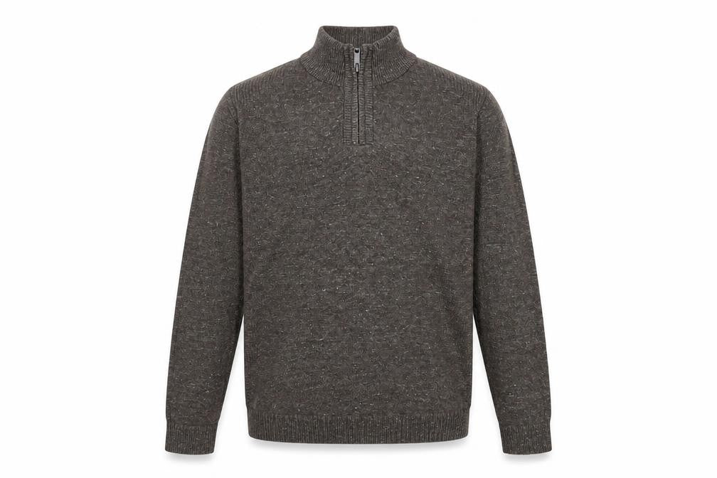 FatFace Mens Brown Mock Neck 1/4 Zip Pullover - M