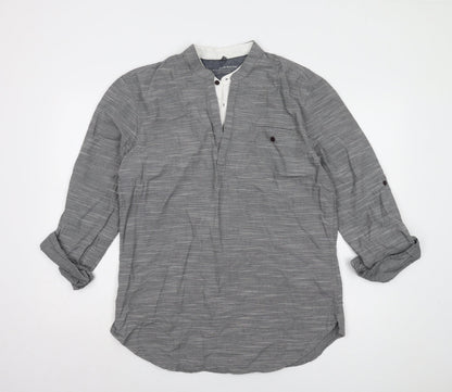 John Rocha Men's Grey Striped Long Sleeve Shirt M