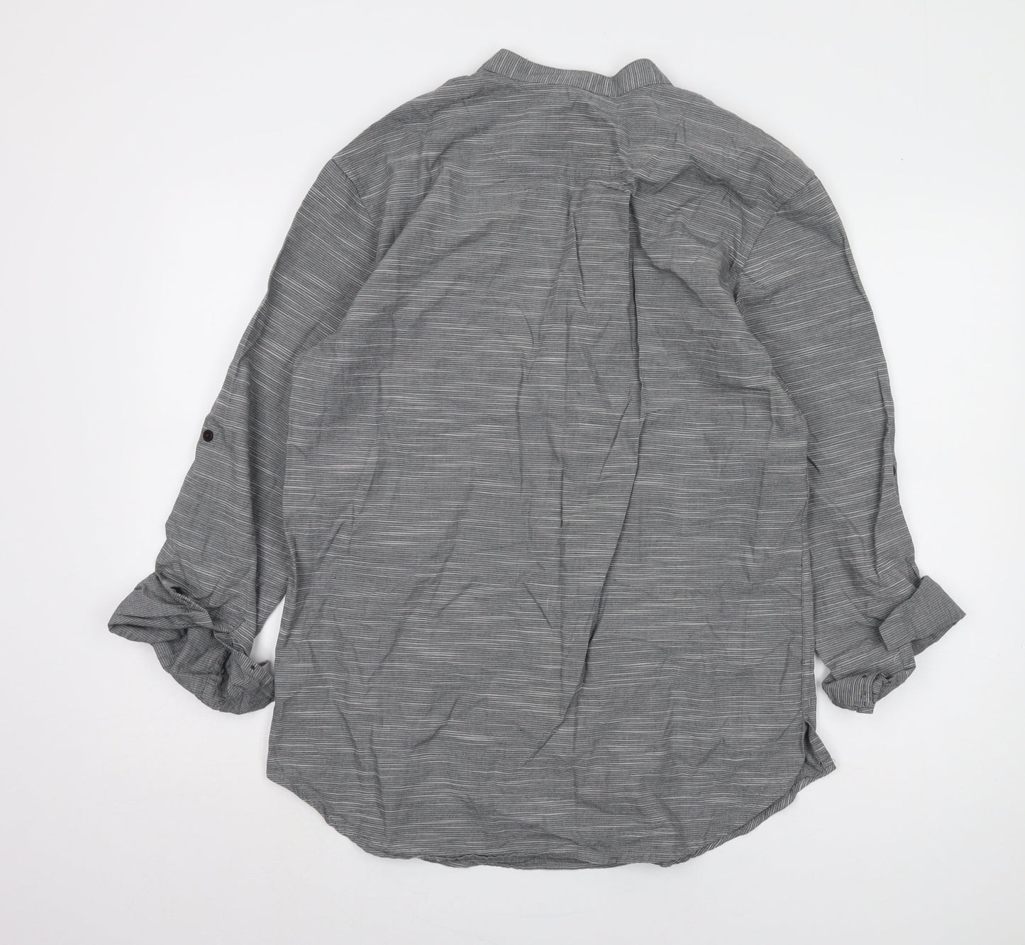 John Rocha Men's Grey Striped Long Sleeve Shirt M