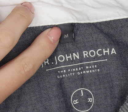 John Rocha Men's Grey Striped Long Sleeve Shirt M