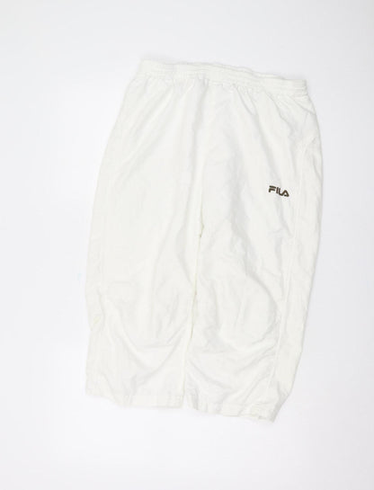 FILA Men's White Track Pants L, Elastic Waist, Relaxed Fit