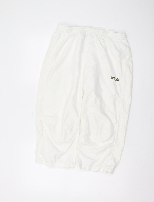 FILA Men's White Track Pants L, Elastic Waist, Relaxed Fit