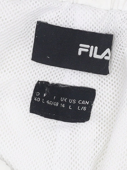 FILA Men's White Track Pants L, Elastic Waist, Relaxed Fit