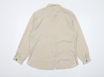 Delmod Women Beige Button-Up Shirt Size 12 Collared