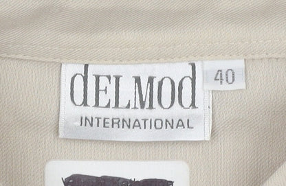 Delmod Women Beige Button-Up Shirt Size 12 Collared