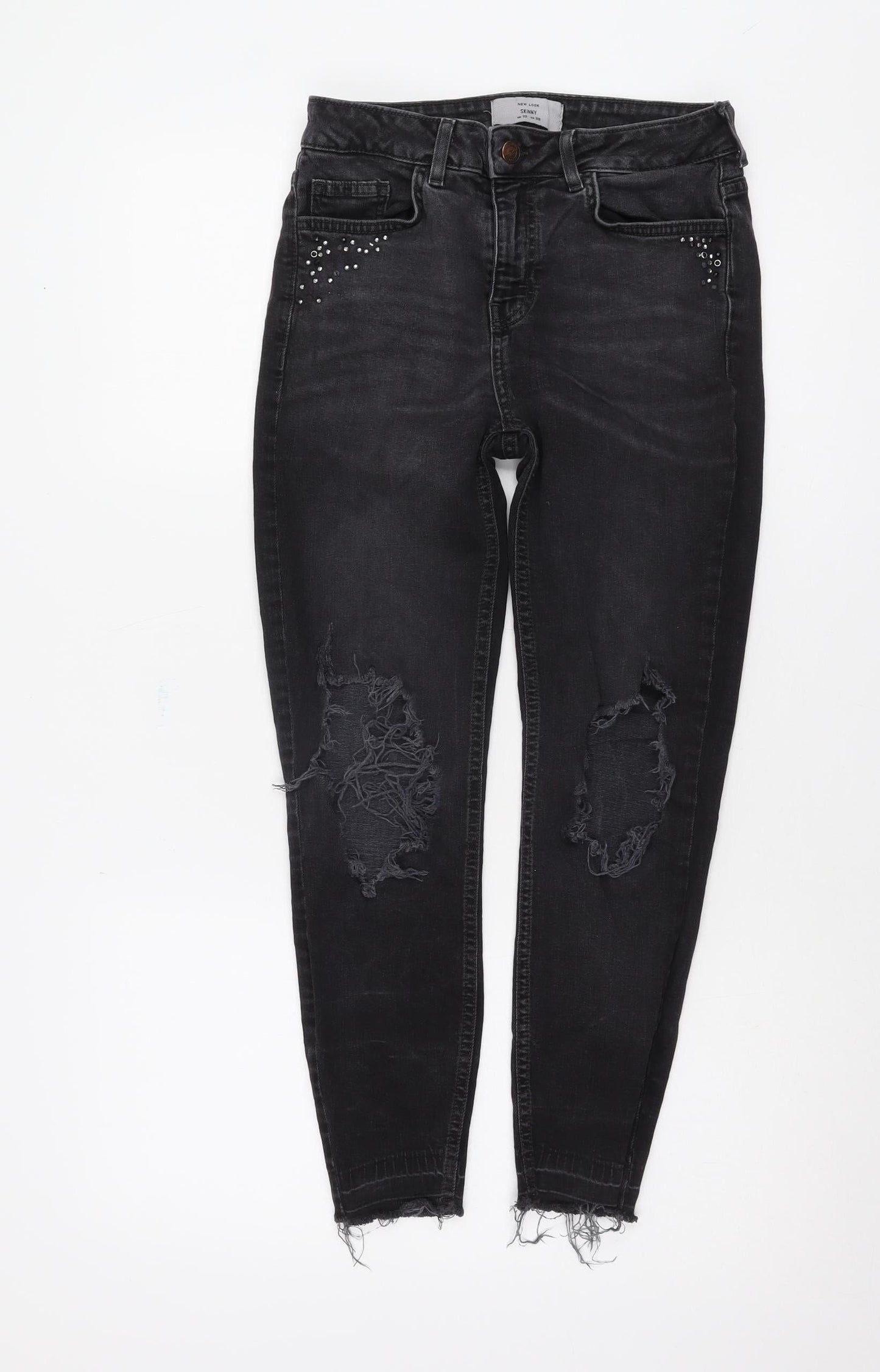 New Look Women's Black Skinny Jeans, Size 10, Distressed