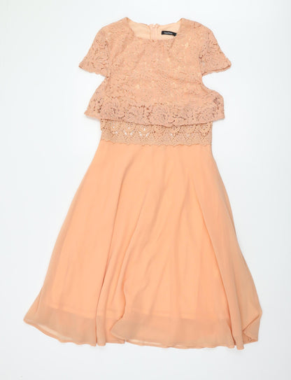 Boohoo Women's Pink Midi Fit & Flare Lace Dress