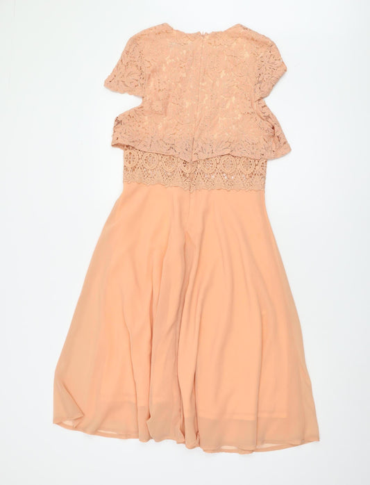 Boohoo Women's Pink Midi Fit & Flare Lace Dress