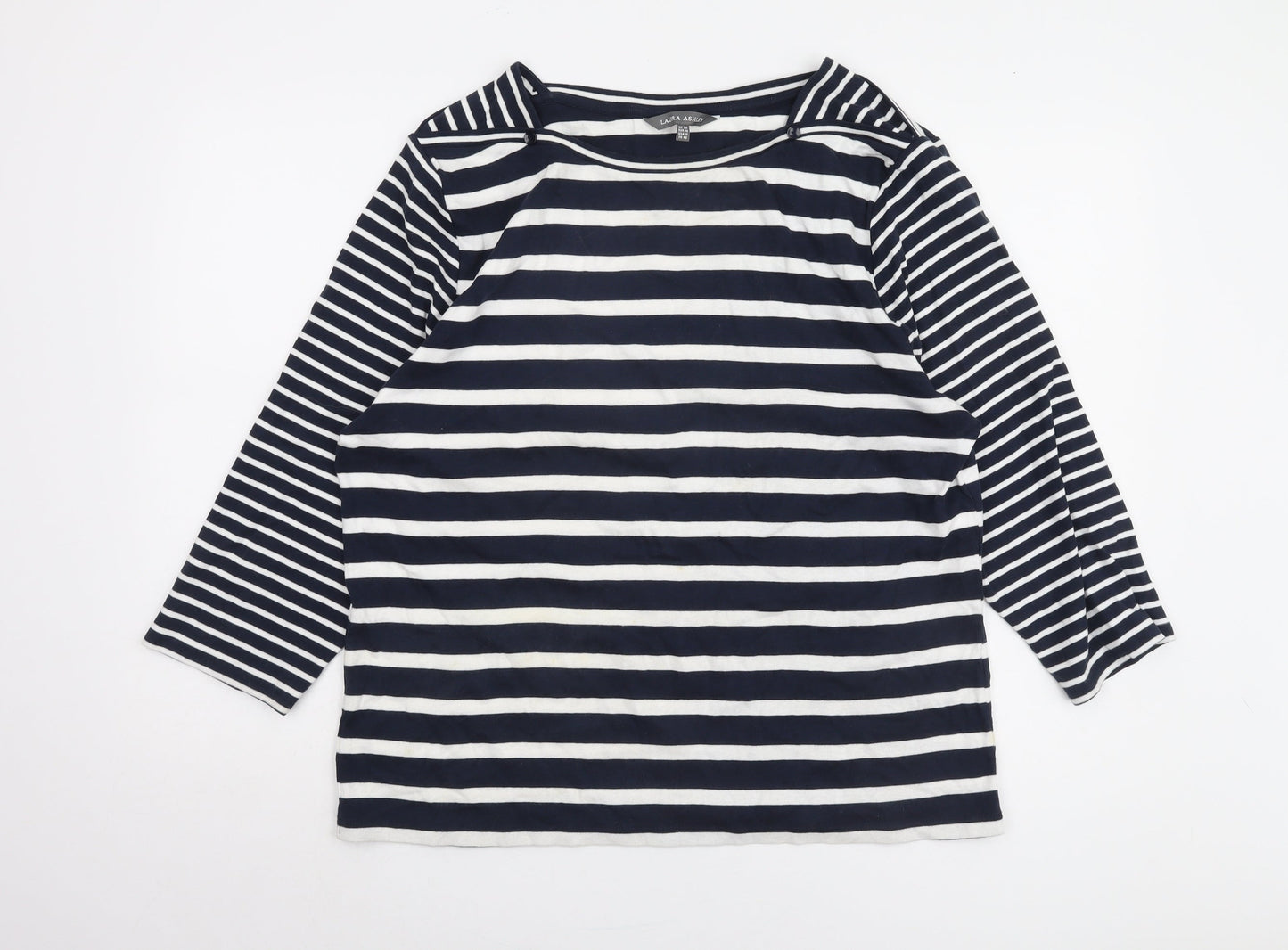 Laura Ashley Women's Blue Striped T-Shirt Size 20