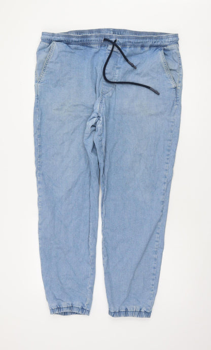 Pull & Bear Men's Blue Denim Jogger Trousers XL