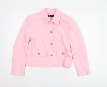 Zara Women's Pink Cotton Blazer, Size S, Cropped