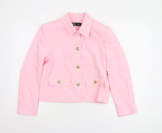 Zara Women's Pink Cotton Blazer, Size S, Cropped