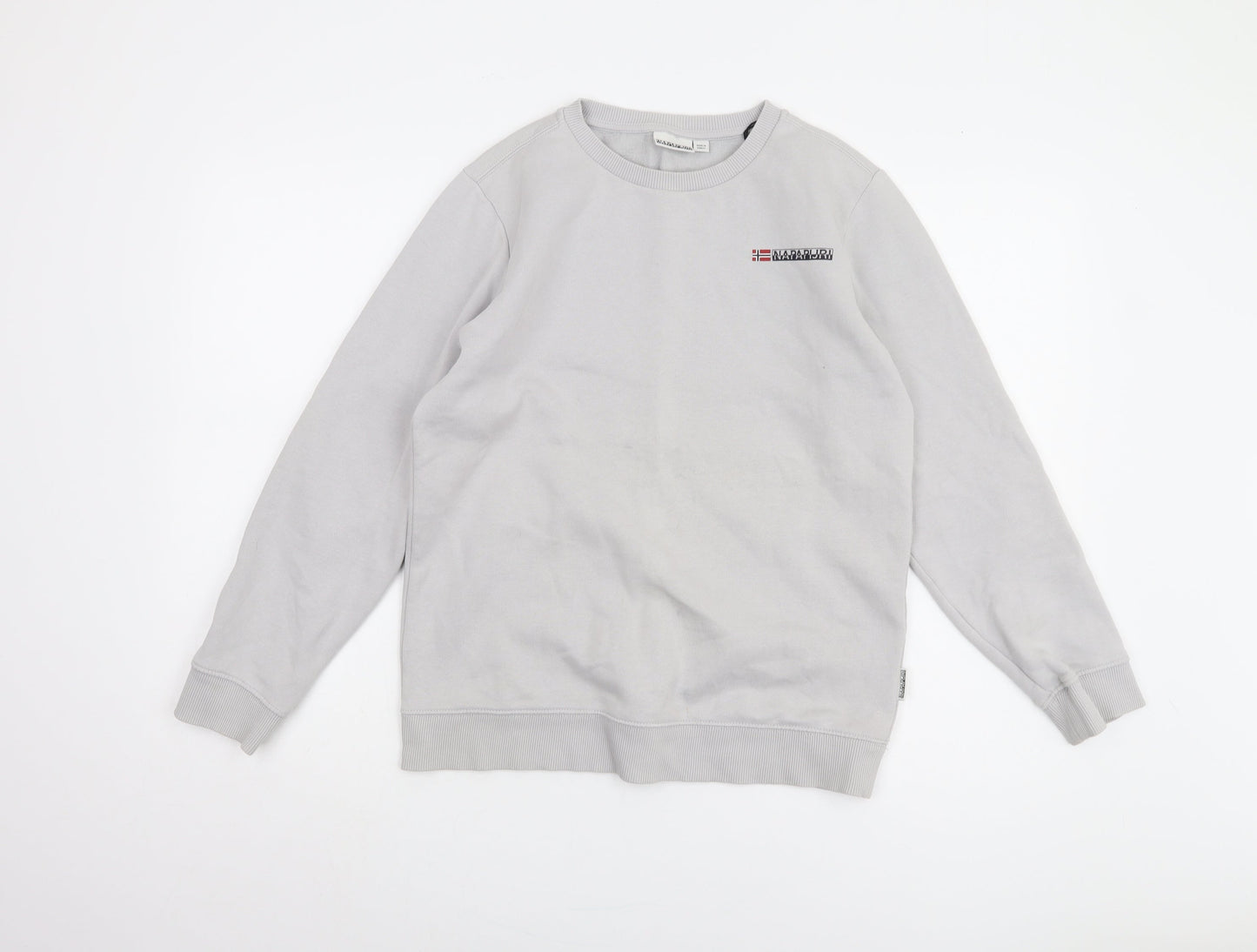 Napapijri Boys Grey Pullover Sweatshirt - Size 14Y, Logo Accent
