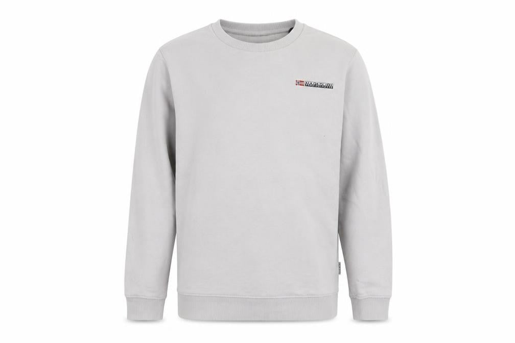 Front view of Napapijri boys’ grey pullover sweatshirt - size 14y, logo accent