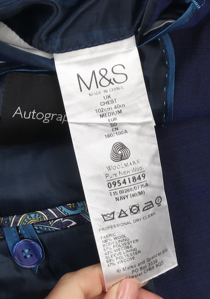 Mens UK Size 40 Marks and Spencer Regular Blue Suit Jacket
