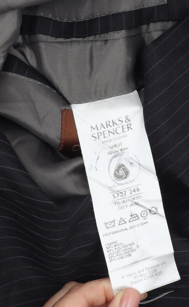 Marks and Spencer Men's Grey Striped Blazer 40 Short