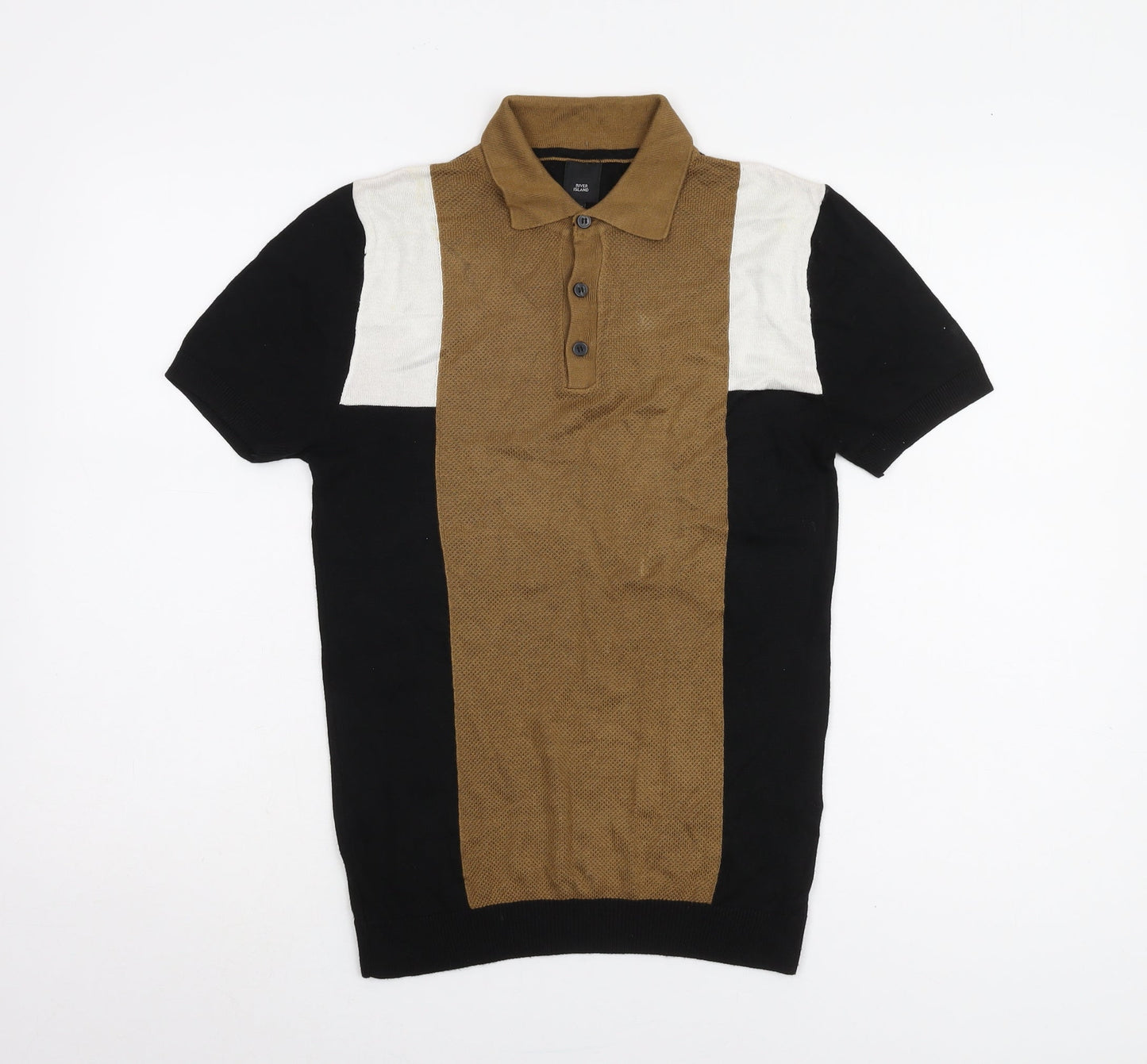 River Island Men's XS Black Colourblock Polo Shirt