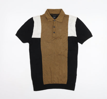 River Island Men's XS Black Colourblock Polo Shirt