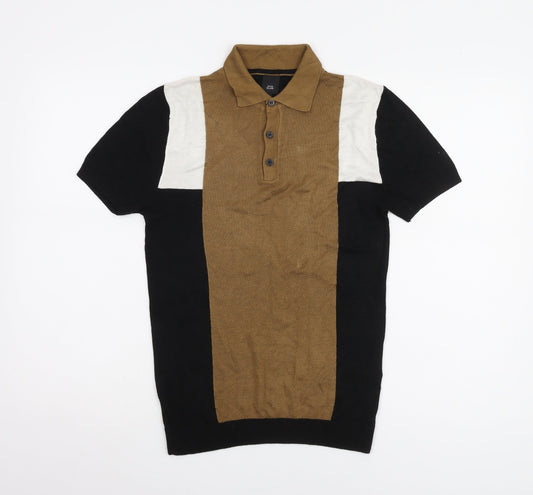 River Island Men's XS Black Colourblock Polo Shirt