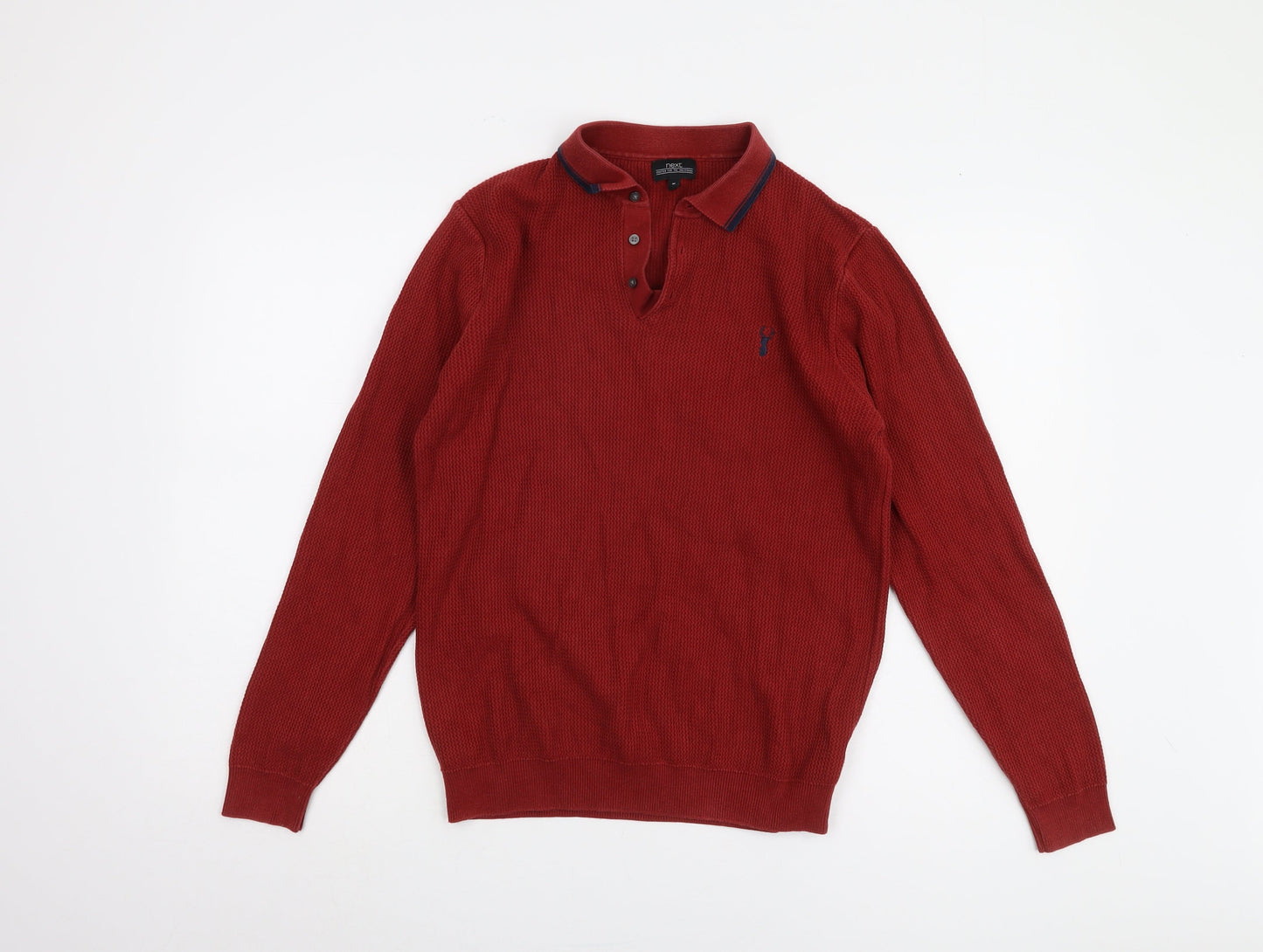 Next Men’s Red Henley Jumper Medium, Cotton Knit