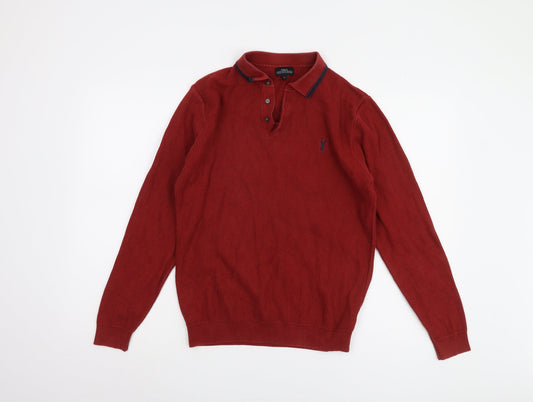 Next Men’s Red Henley Jumper Medium, Cotton Knit