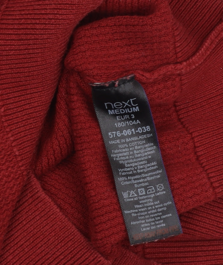 Next Men’s Red Henley Jumper Medium, Cotton Knit