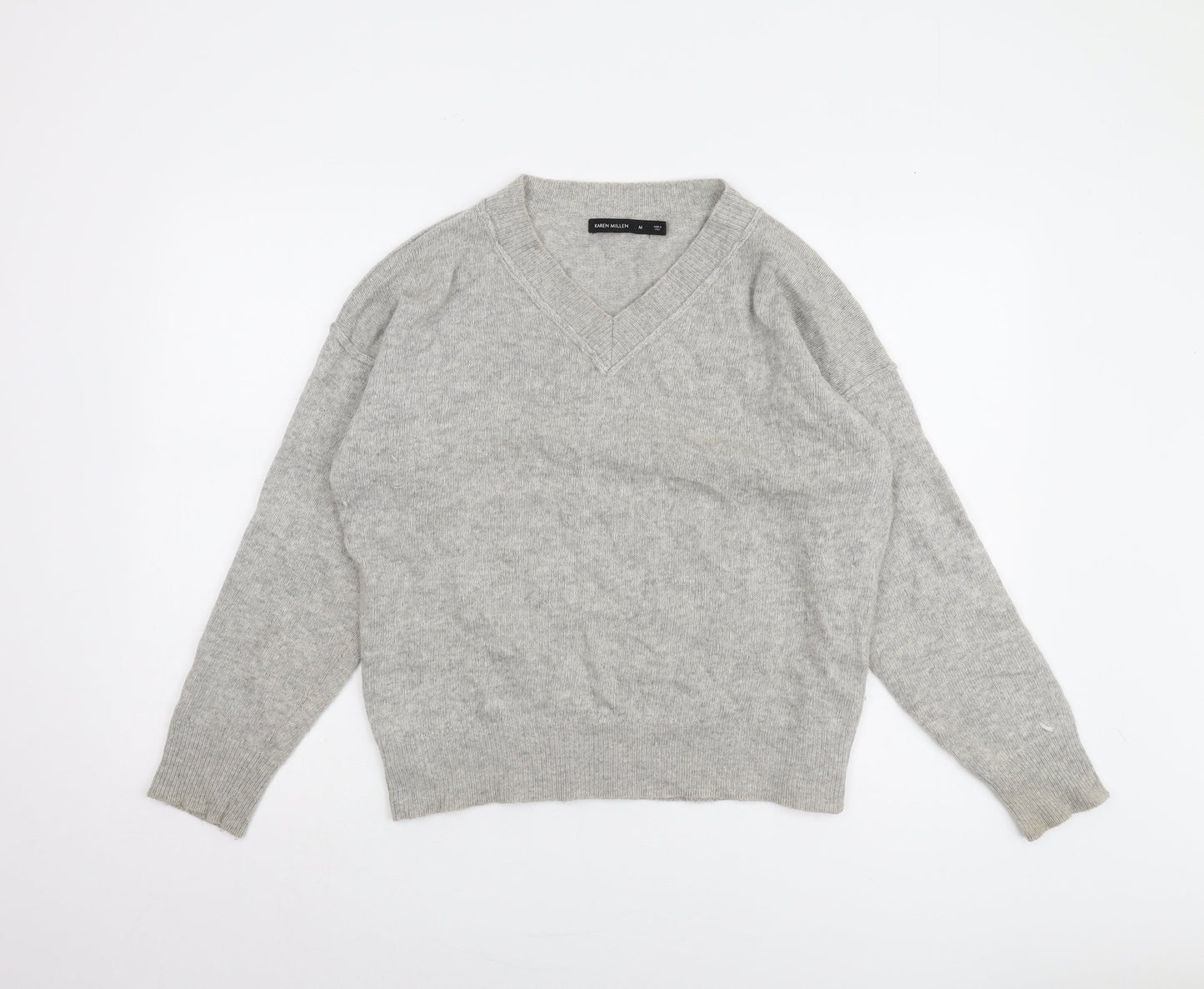 Karen Millen Women's Grey V-Neck Pullover Jumper - Size M