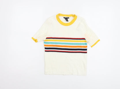 Forever 21 Women's Ivory Striped Pullover Jumper L