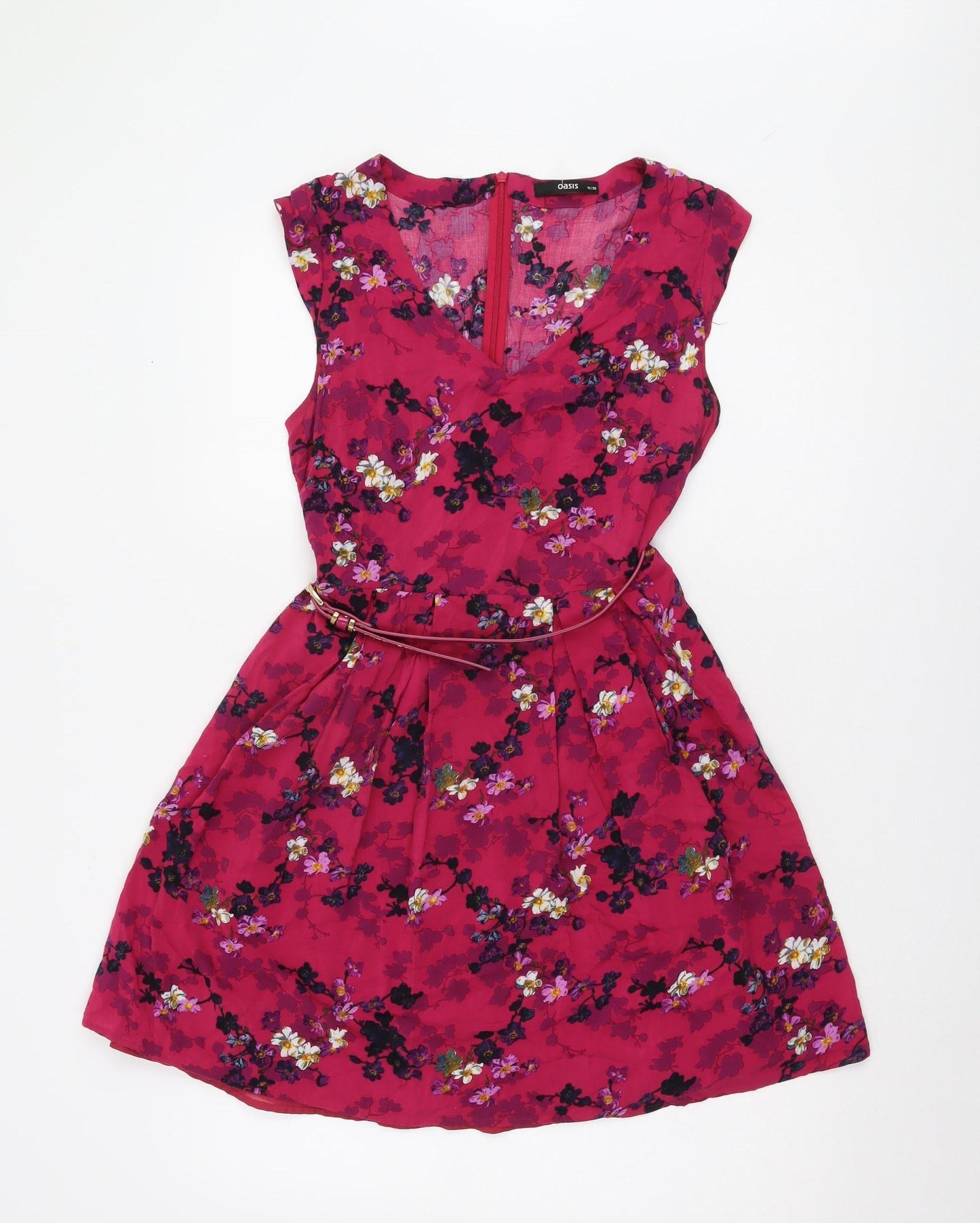 Oasis Women's Pink Floral Dress Size 10 Viscose Sleeveless