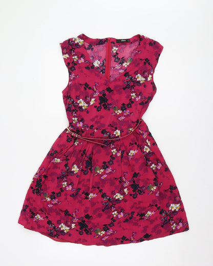 Oasis Women's Pink Floral Dress Size 10 Viscose Sleeveless