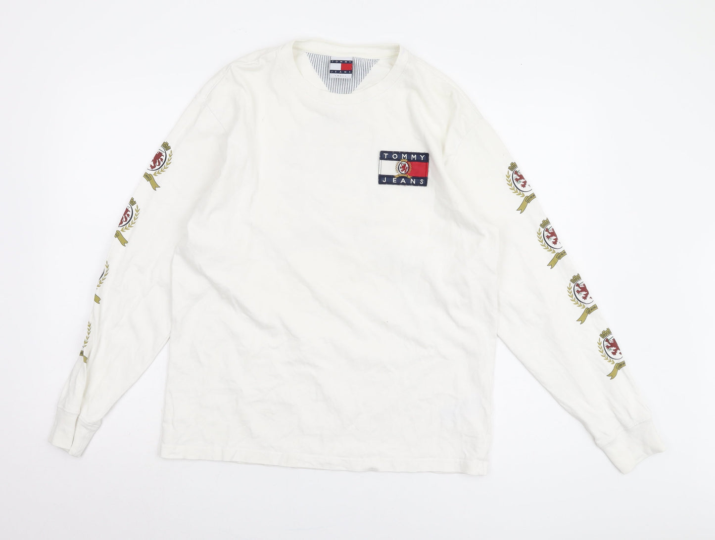 Tommy Jeans Men White Long Sleeve Crew Neck T-Shirt Size S