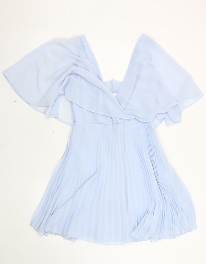 ASOS Women's Blue Flutter Sleeve V-Neck Dress
