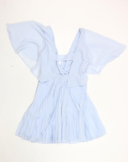 ASOS Women's Blue Flutter Sleeve V-Neck Dress