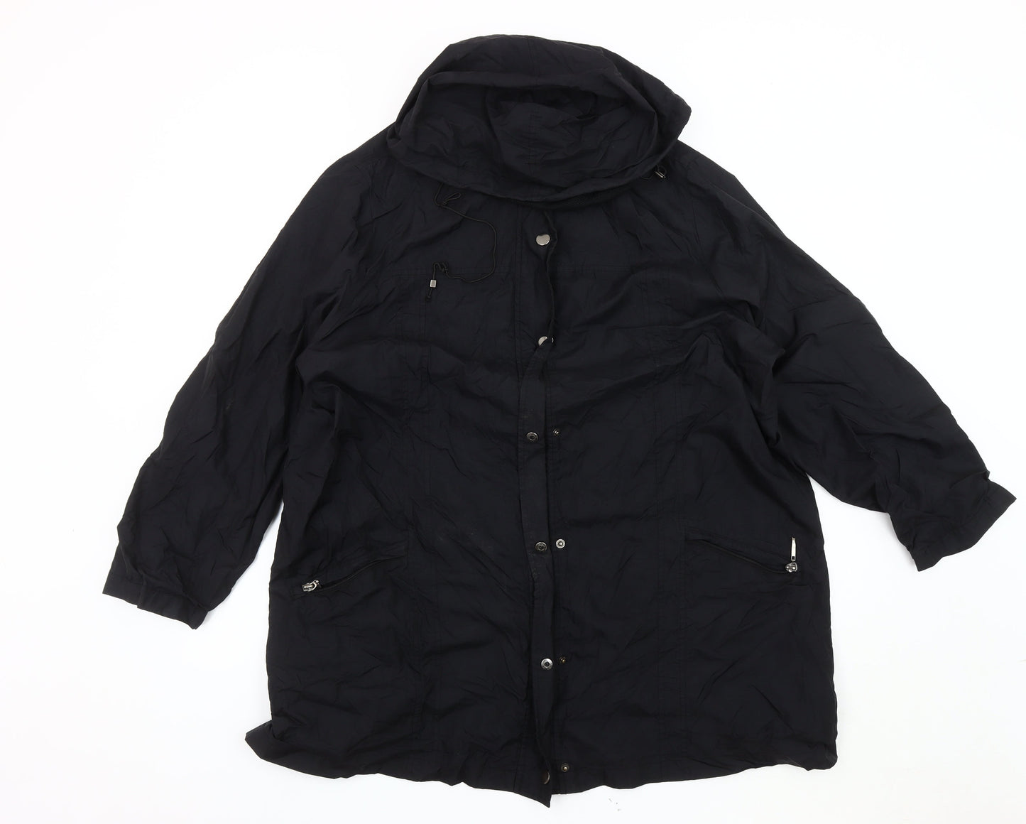 Ann Harvey Women's Black Long Coat, Size 18, Hooded